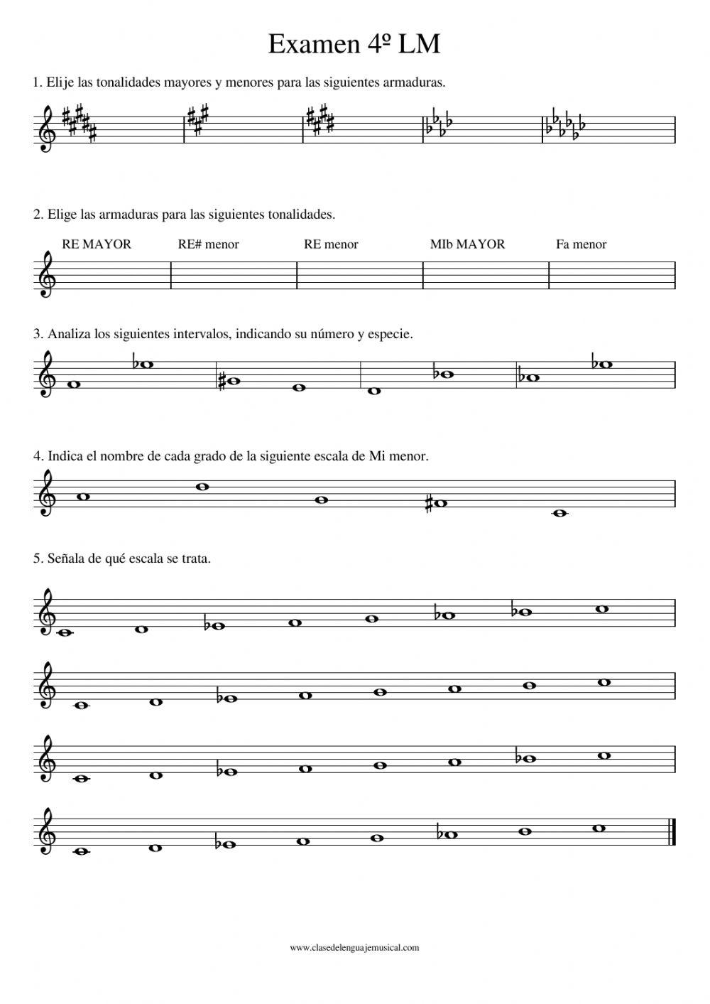 Examen 4º Lenguaje Musical Trimestre 1 2021