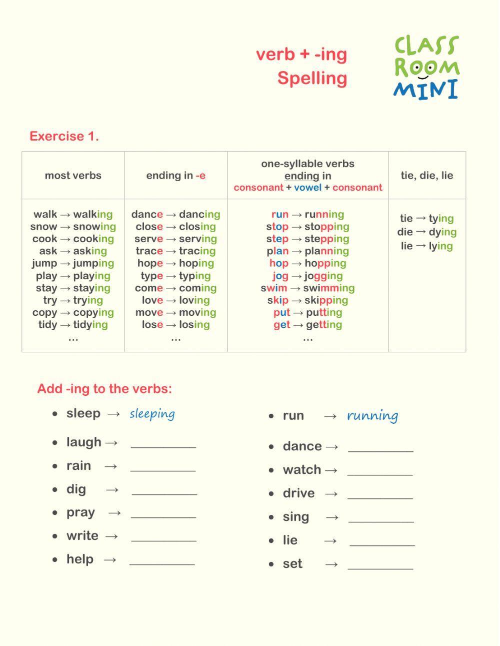 Adding Ing To Verbs Spelling Worksheet Live Worksheets