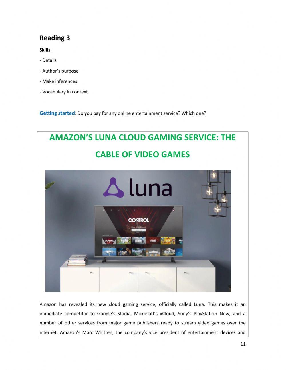 LAMAZON’S LUNA CLOUD GAMING SERVICE: THE CABLE OF VIDEO GAMES