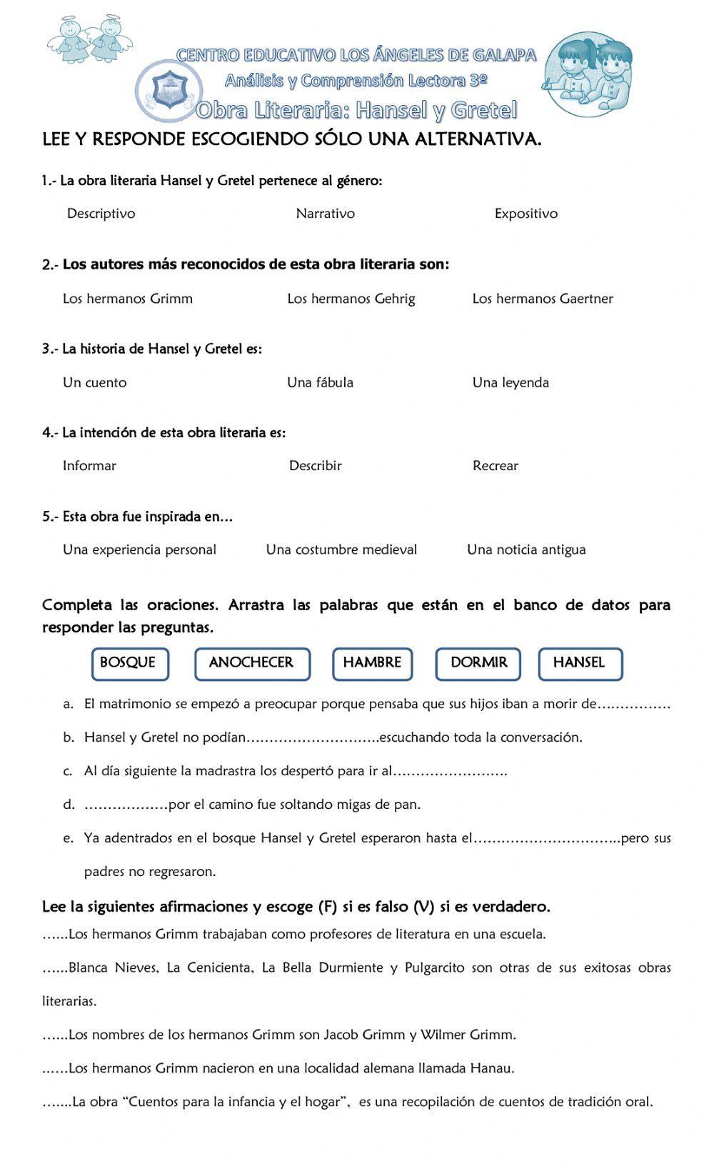 Obra literaria hansel y gretel