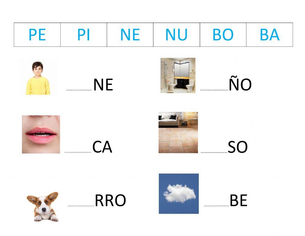 Lectura de Silabas. Completar las palabras