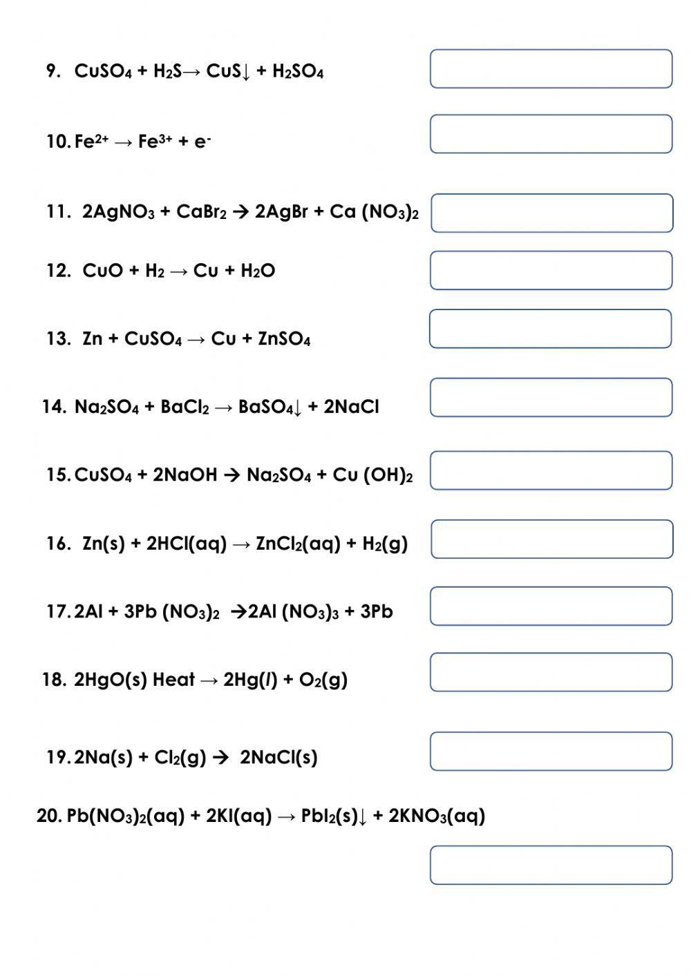 Types of chemical reactions