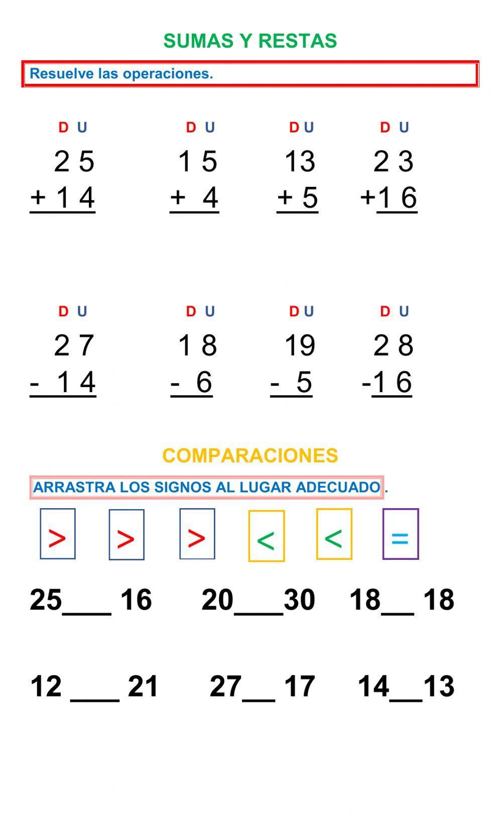 Sumas, restas y comparación