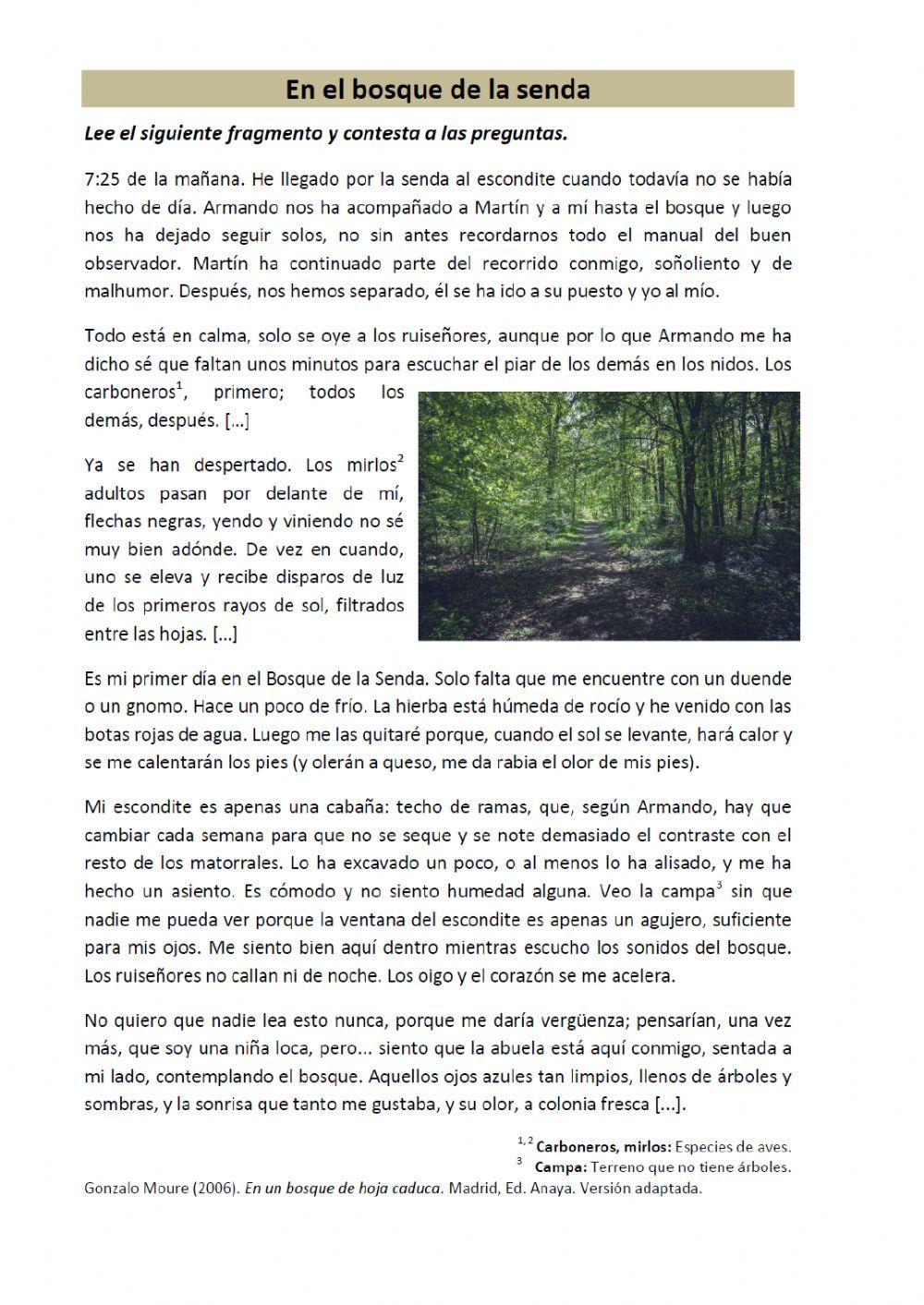 En el bosque de la senda worksheet | Live Worksheets