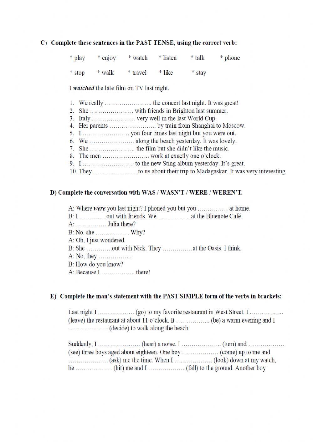 Past tense simple exercise