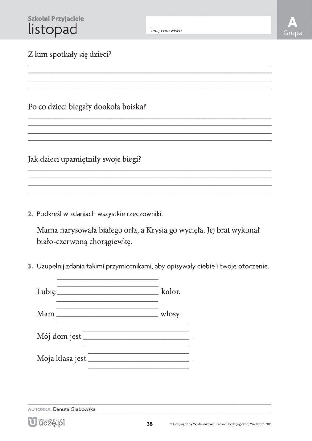 Sprawdzian Klasa 1 Edukacja Polonistyczna Sprawdzian-e.polonistyczna listopad dobry online exercise for | Live