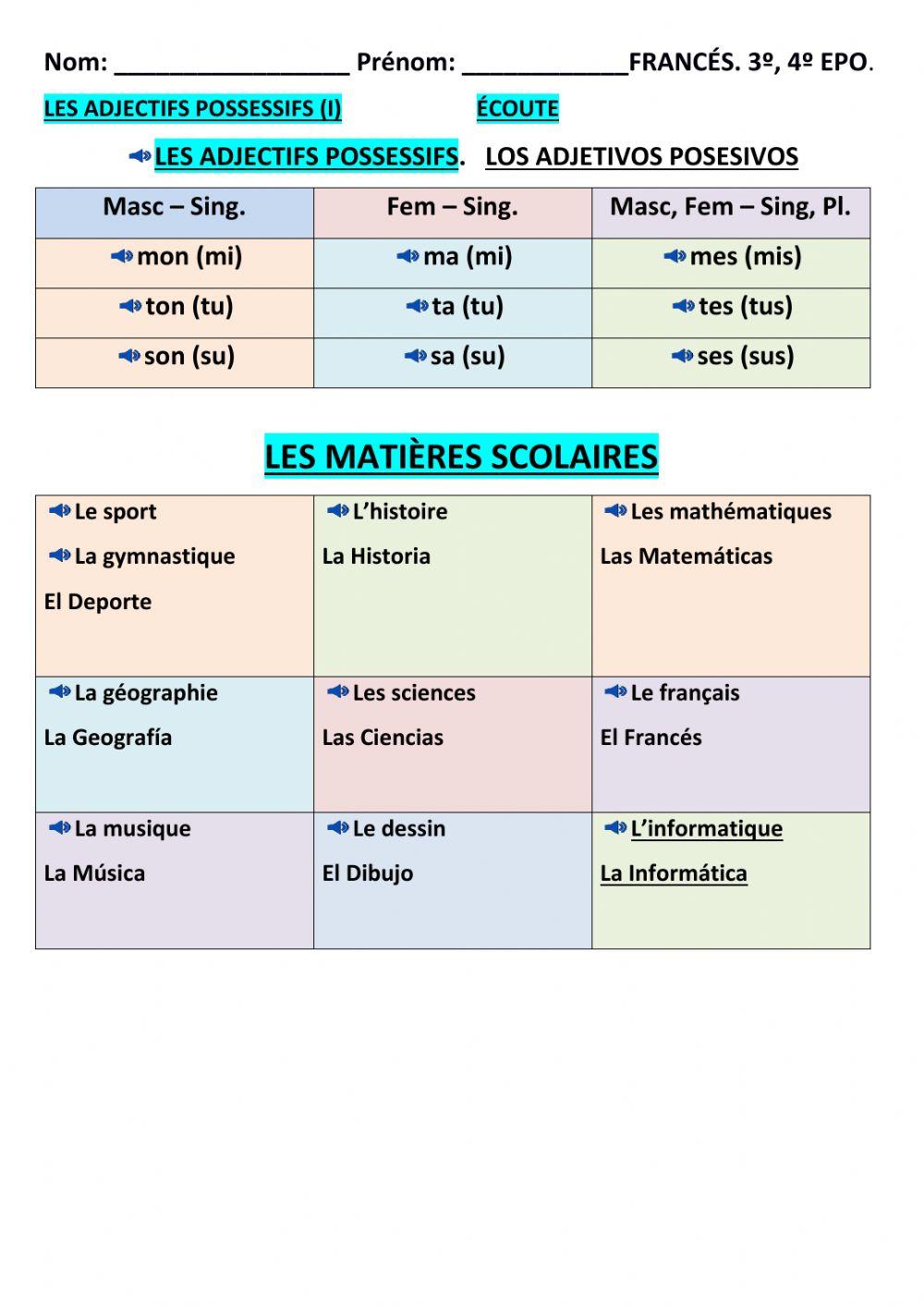 Les adjectifs possessifs (i)