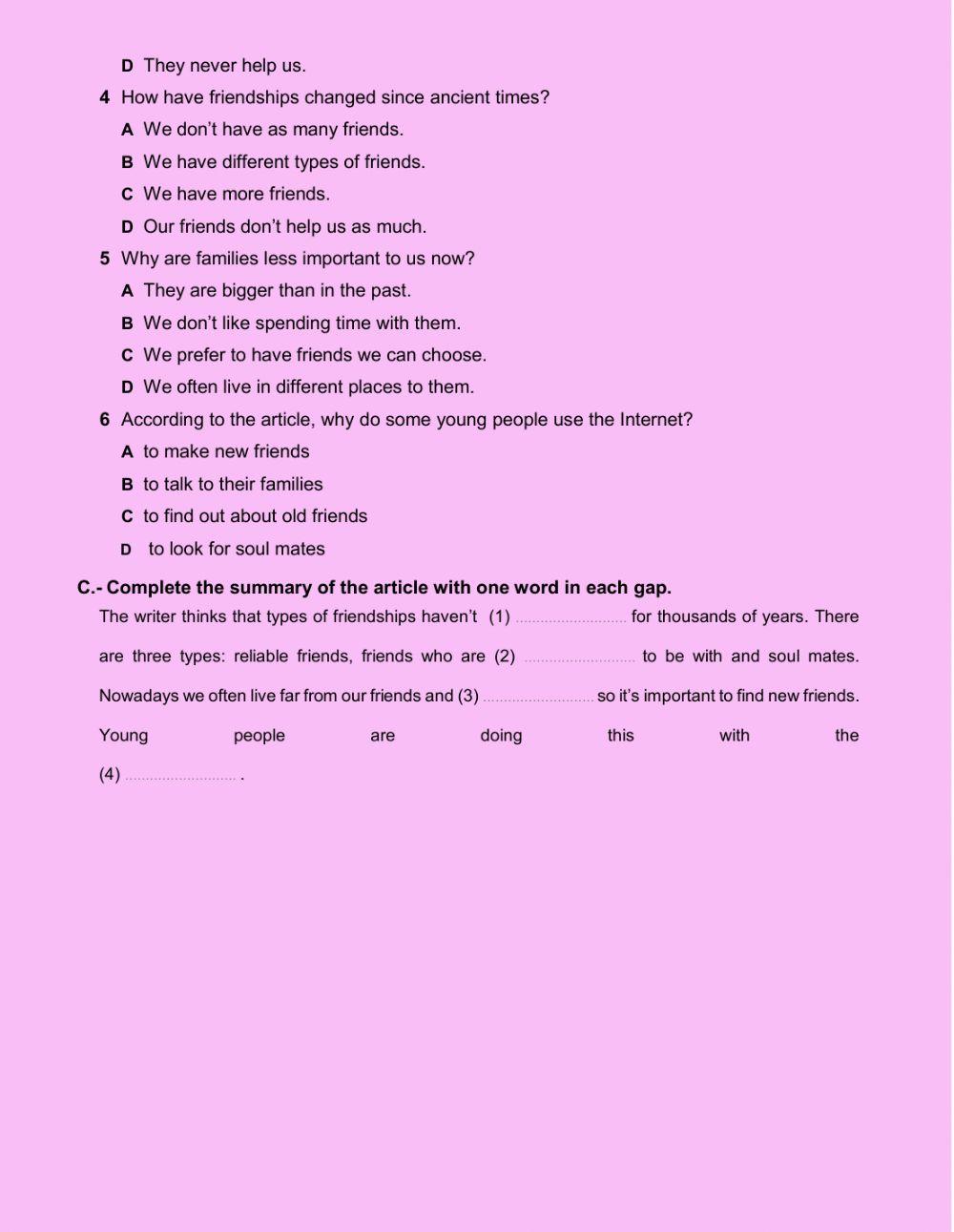 Reading family and friends