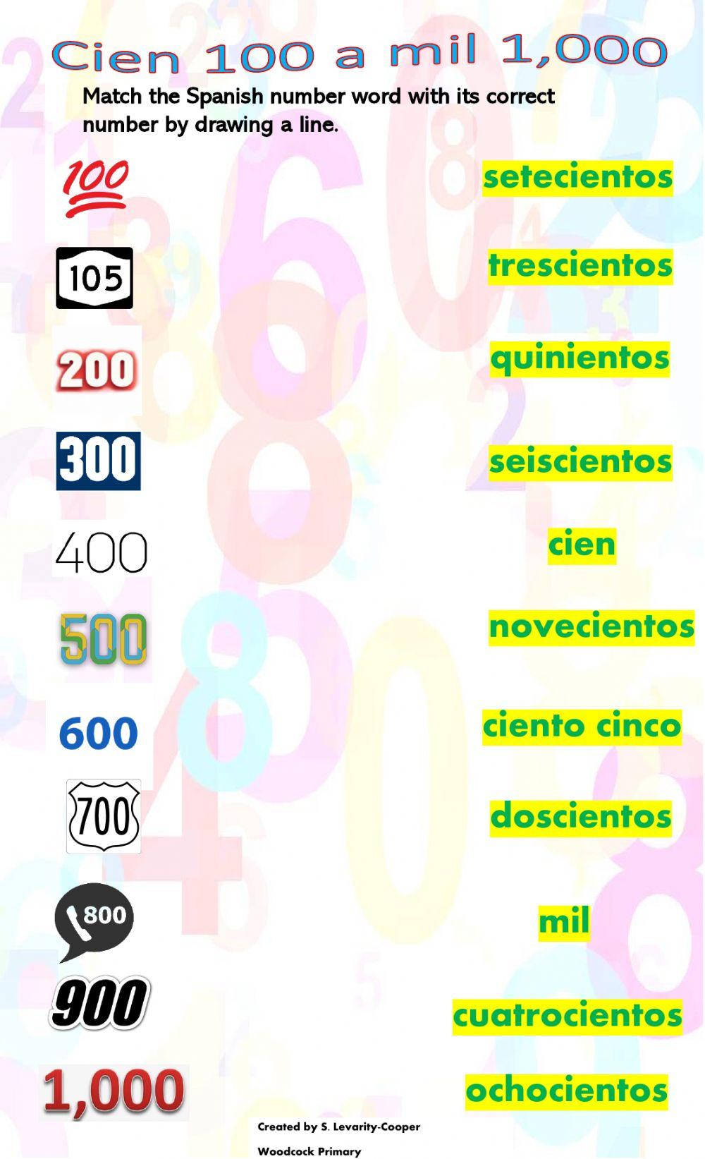 Numbers in Spanish 100 to 1,000