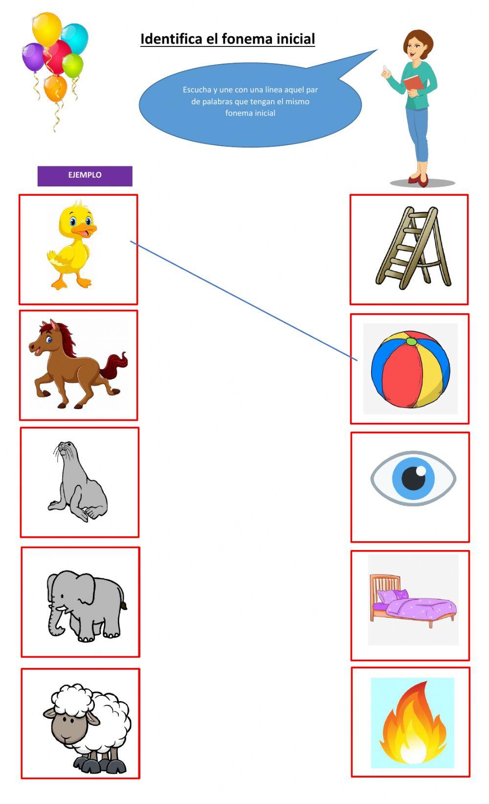 Une las palabras con el mismo fonema inicial
