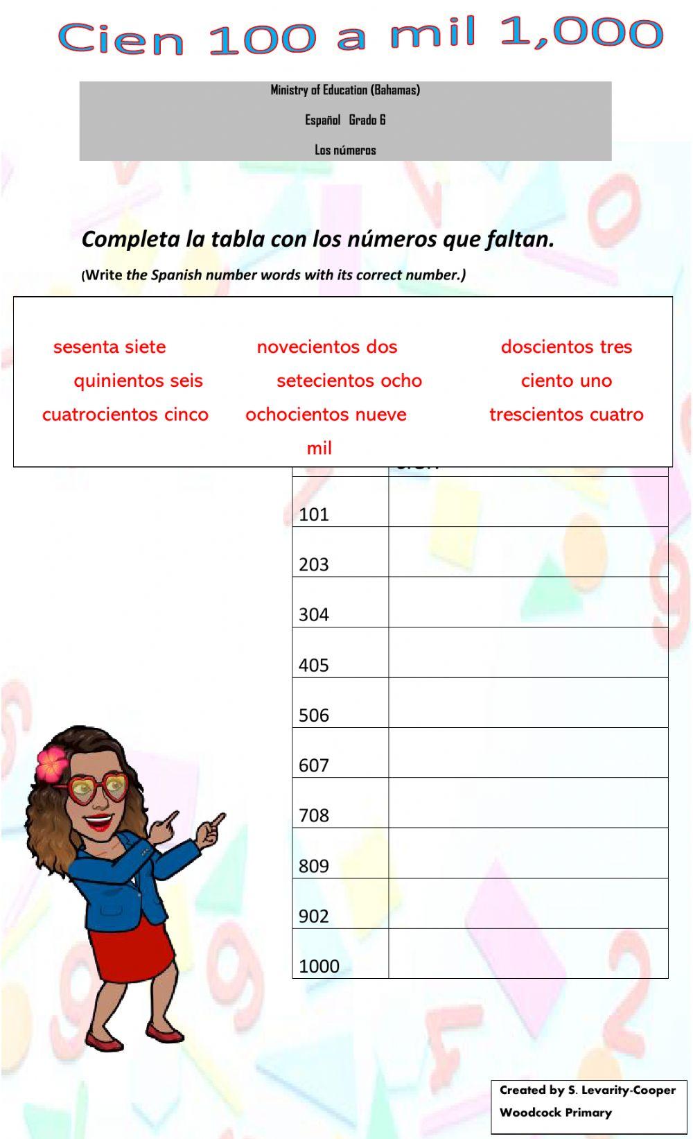 Numbers in Spanish 100 to 1,000 Level 2