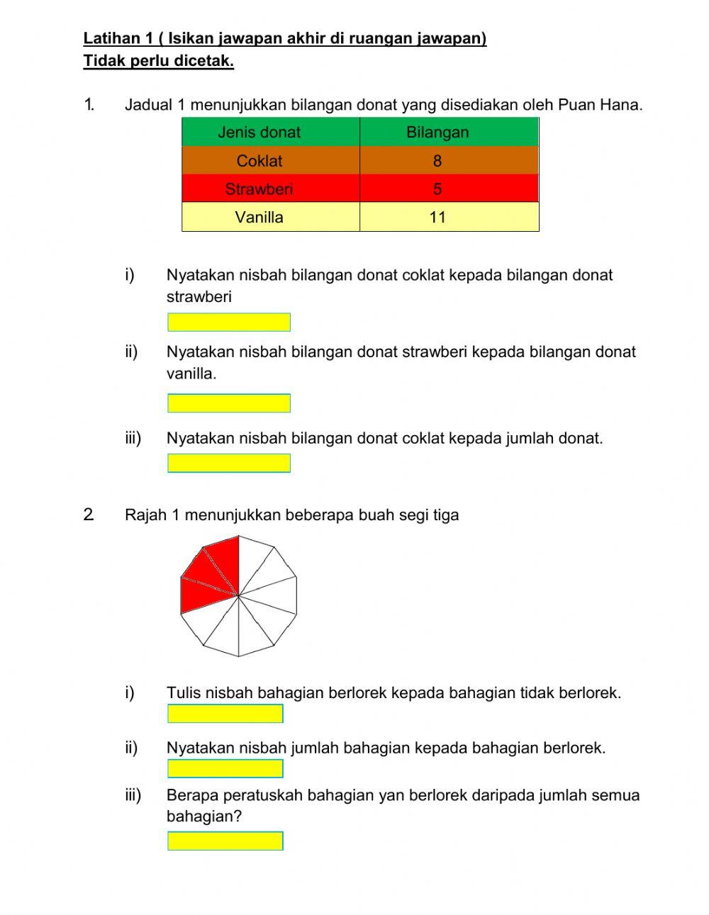 Nisbah dan kadaran tahun 6 worksheet  Live Worksheets