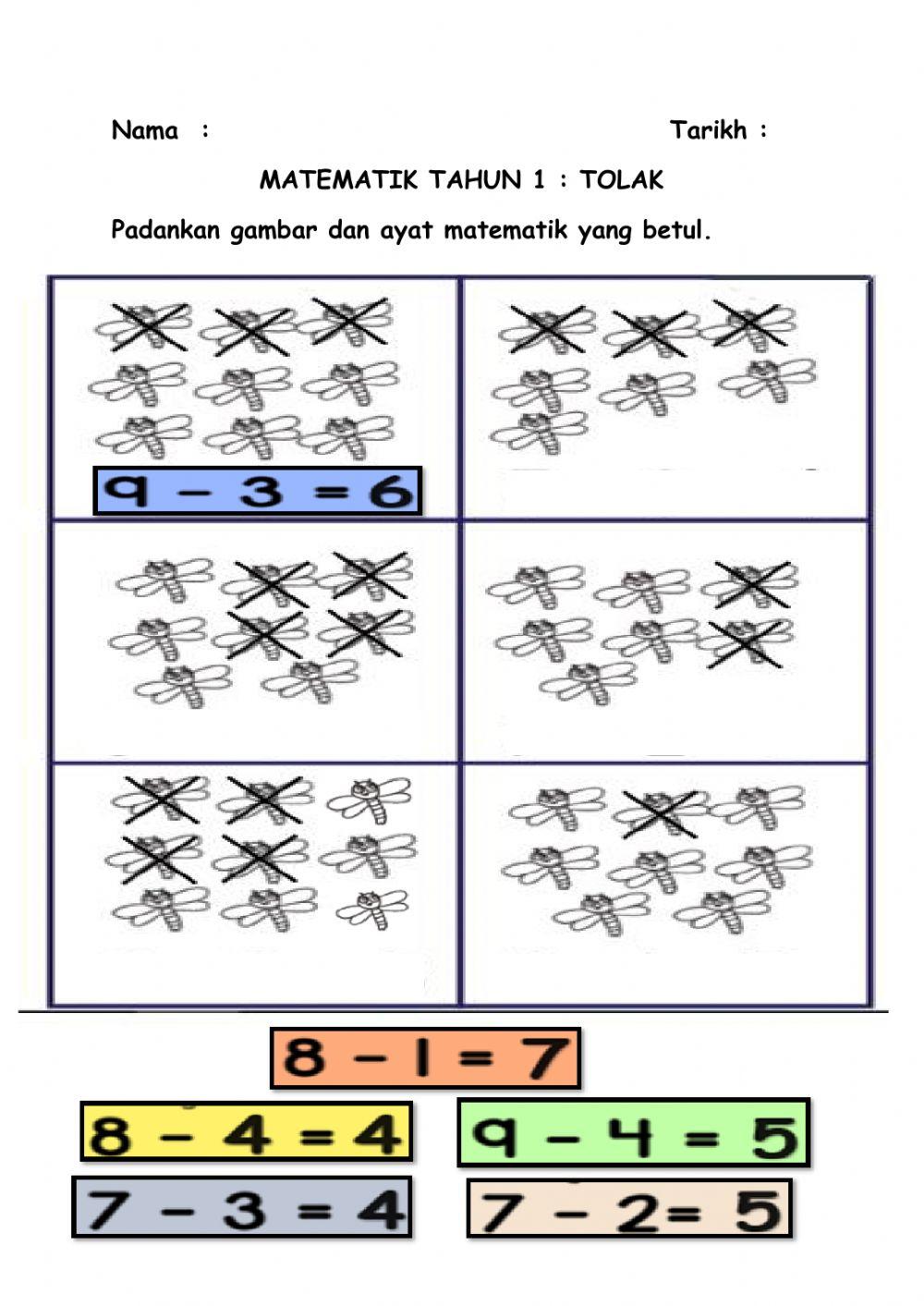 Ayat Matematik Tolak Tahun 1
