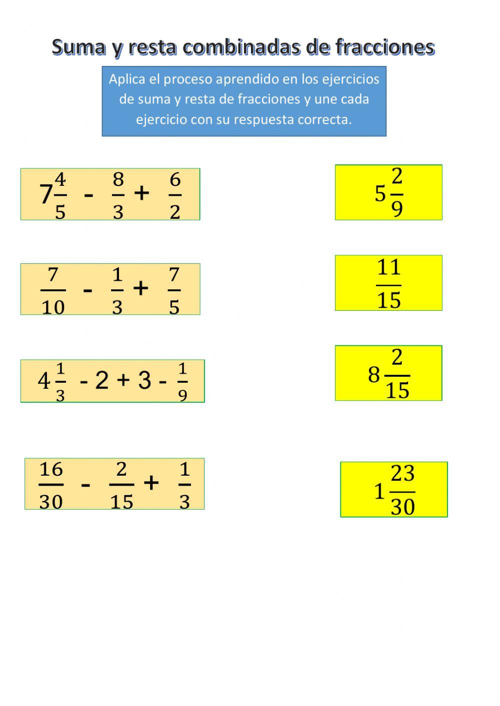 Suma y resta combinada de fracciones