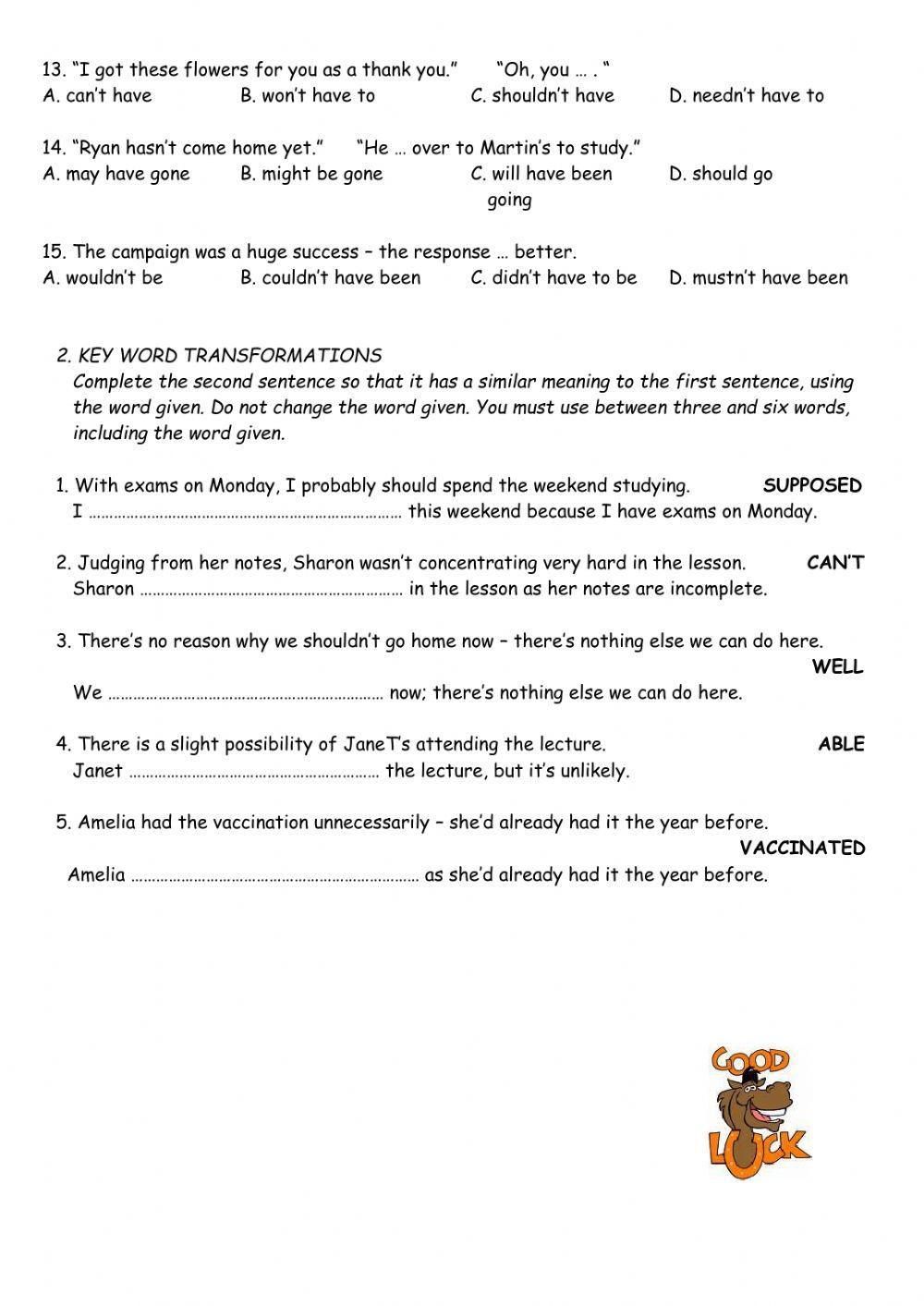 Mastermind Unit 5 Grammar Test