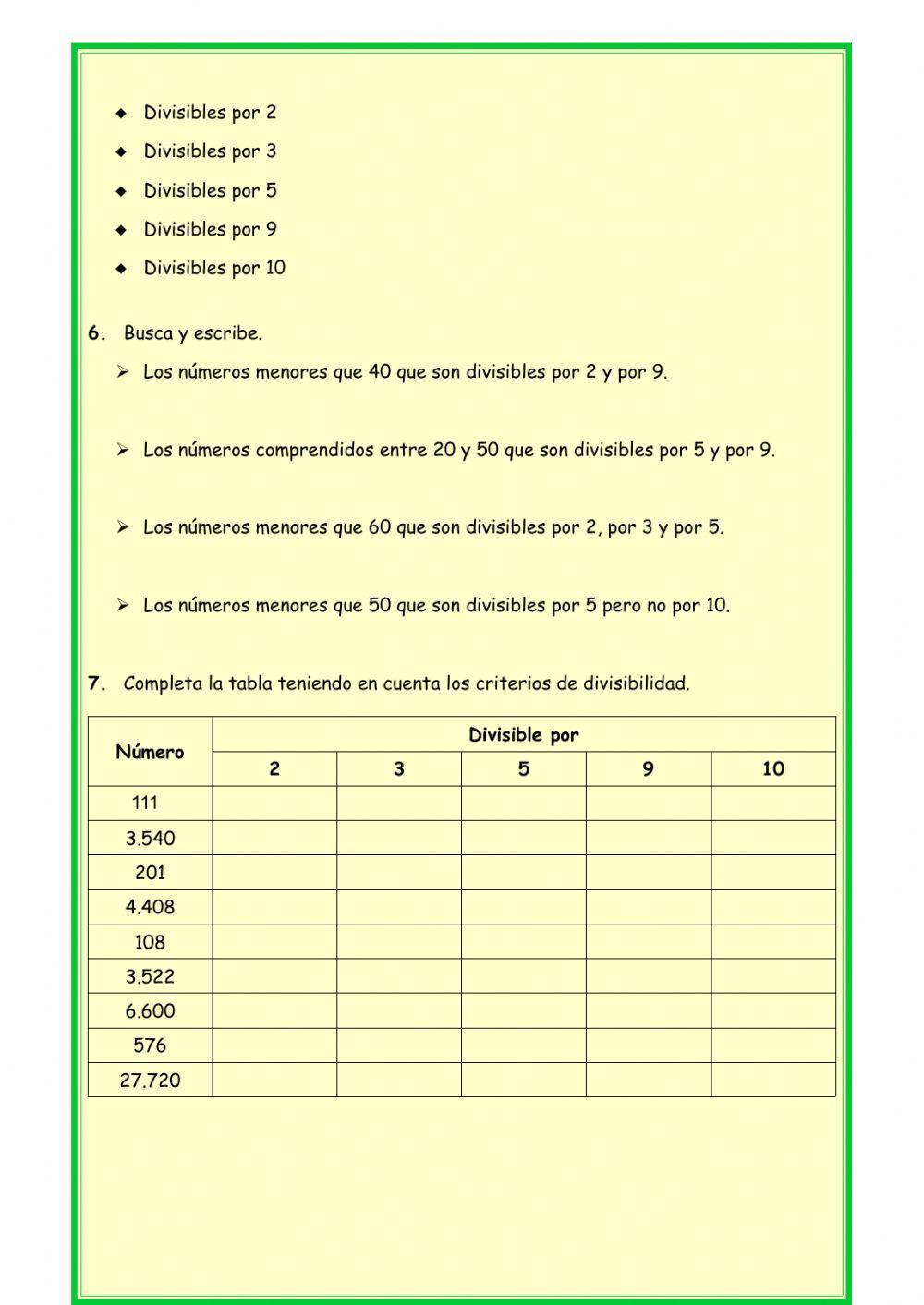 Actividades de repaso Divisibilidad