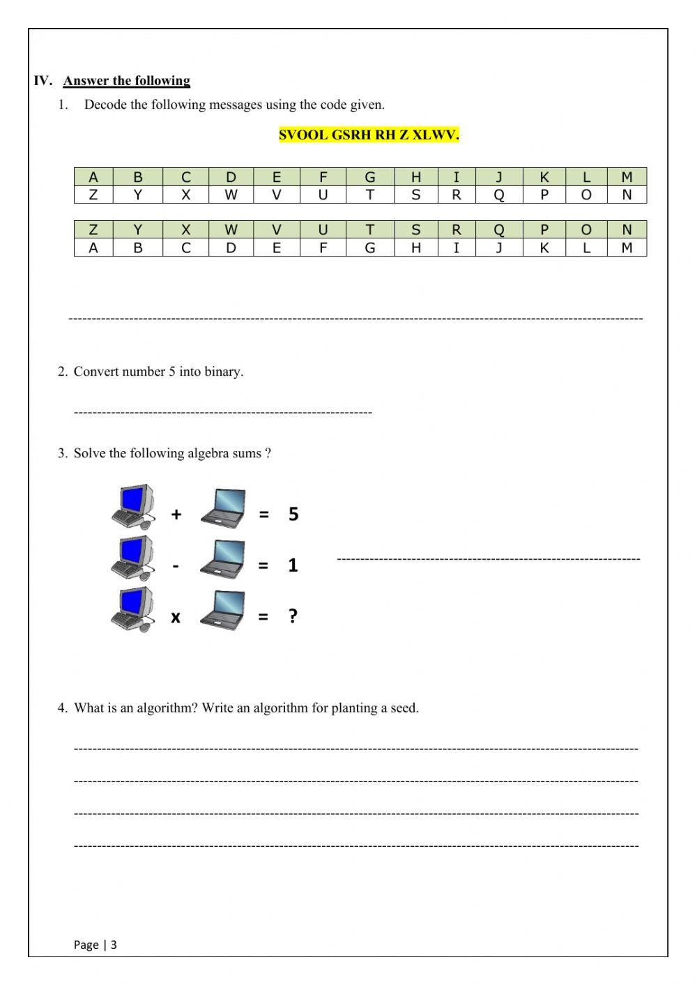 Computing Revision Worksheet