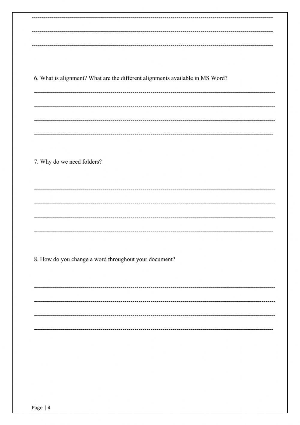 Computing Revision Worksheet