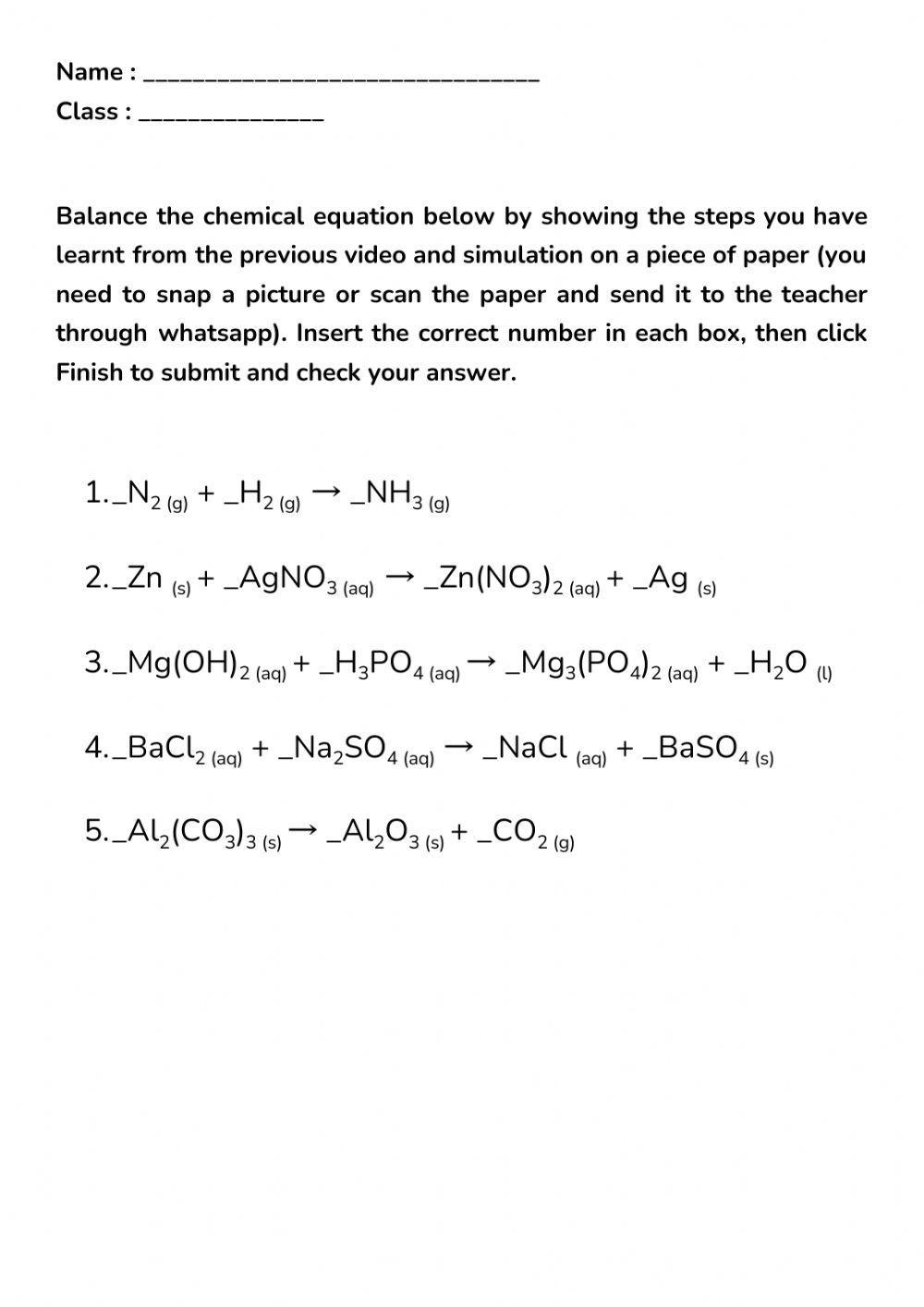 Balancing chemical equation