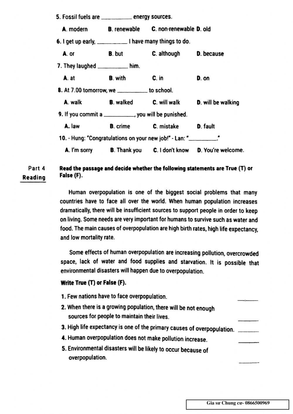 Lớp 7- Kiểm tra 45 số 1 test 28