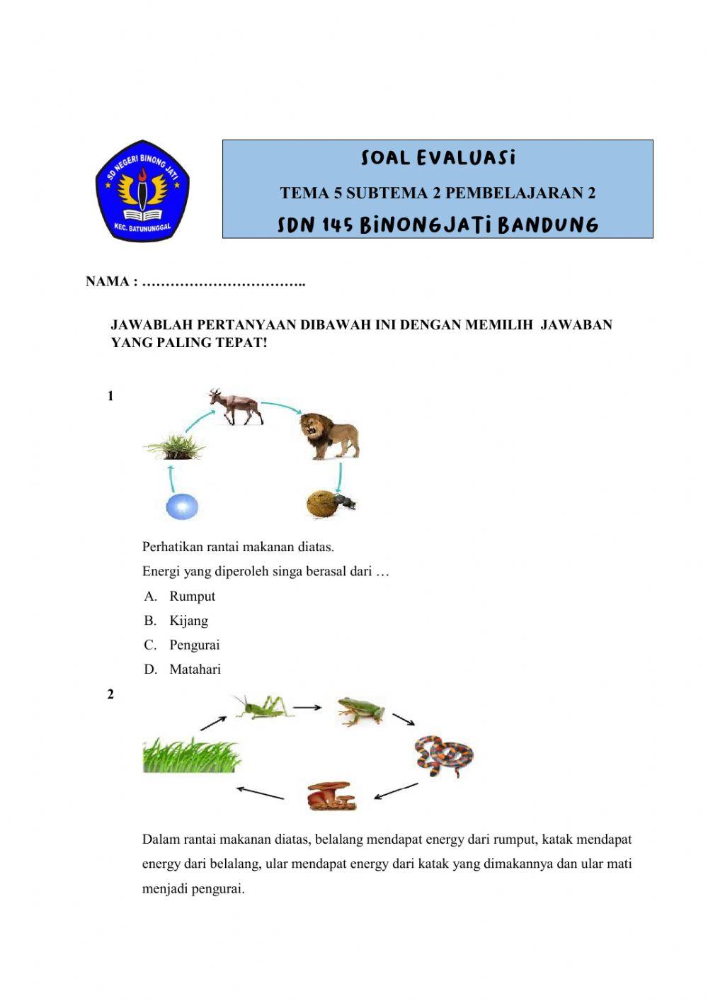 Soal evaluasi tema 5 st2 pb2