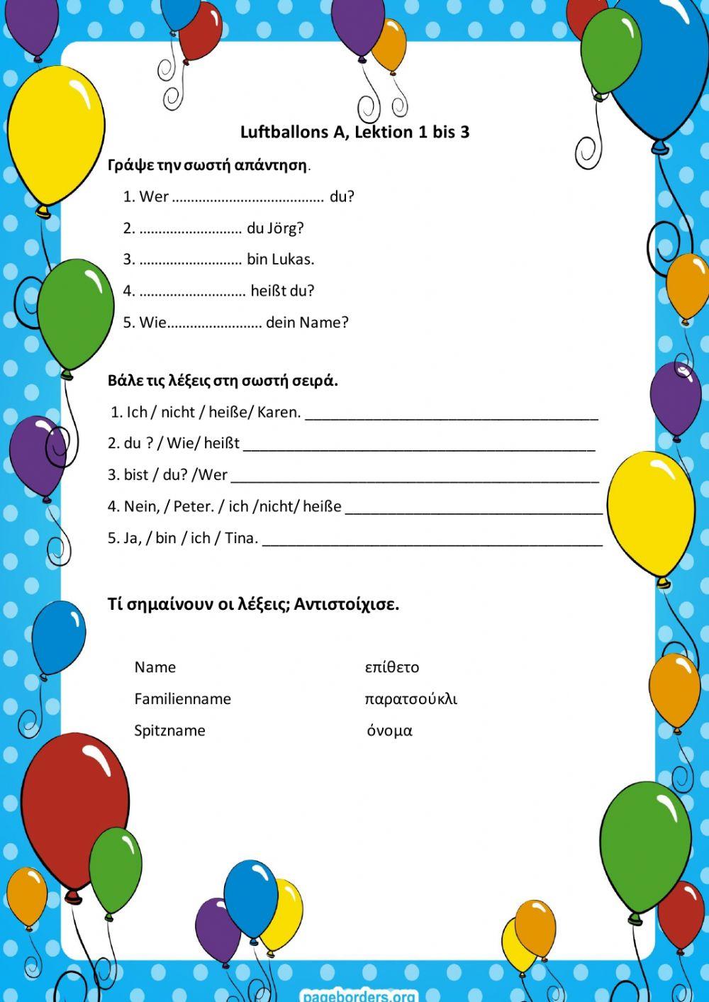 Wiederholung Lektion 1-3, Luftballons A