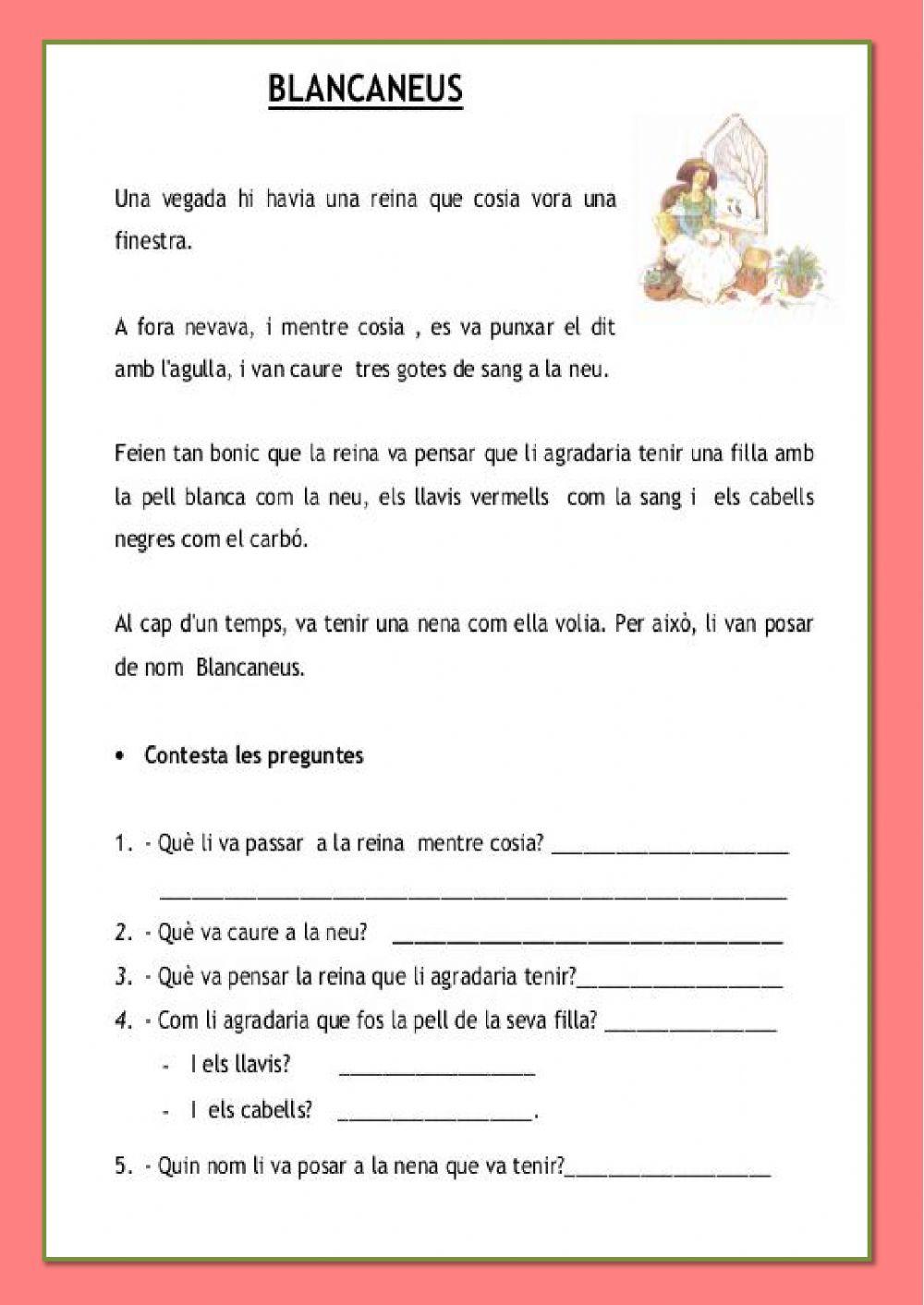 Blancaneus, comprensió lectora.