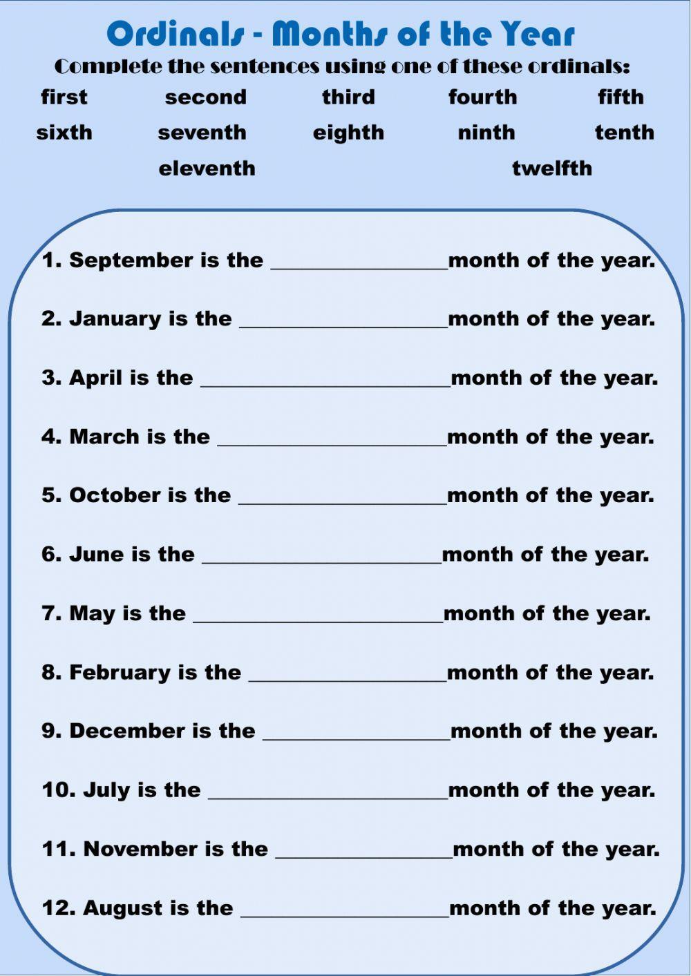Ordinal numbers - Months