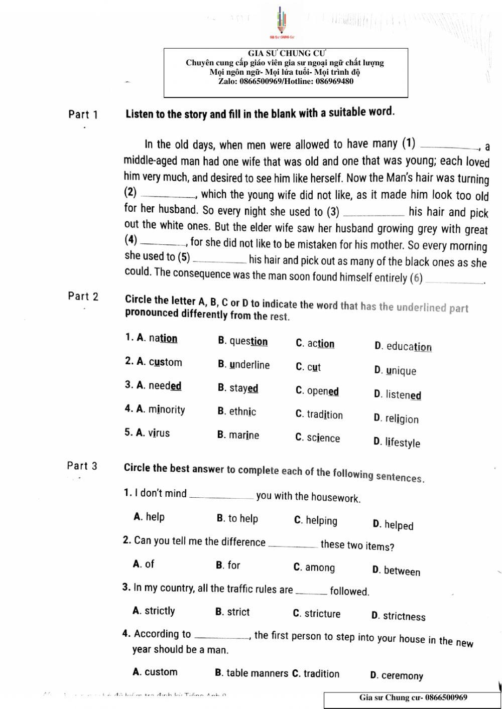 Lớp 8 - Kiểm tra 45 phút số 3 Test 15