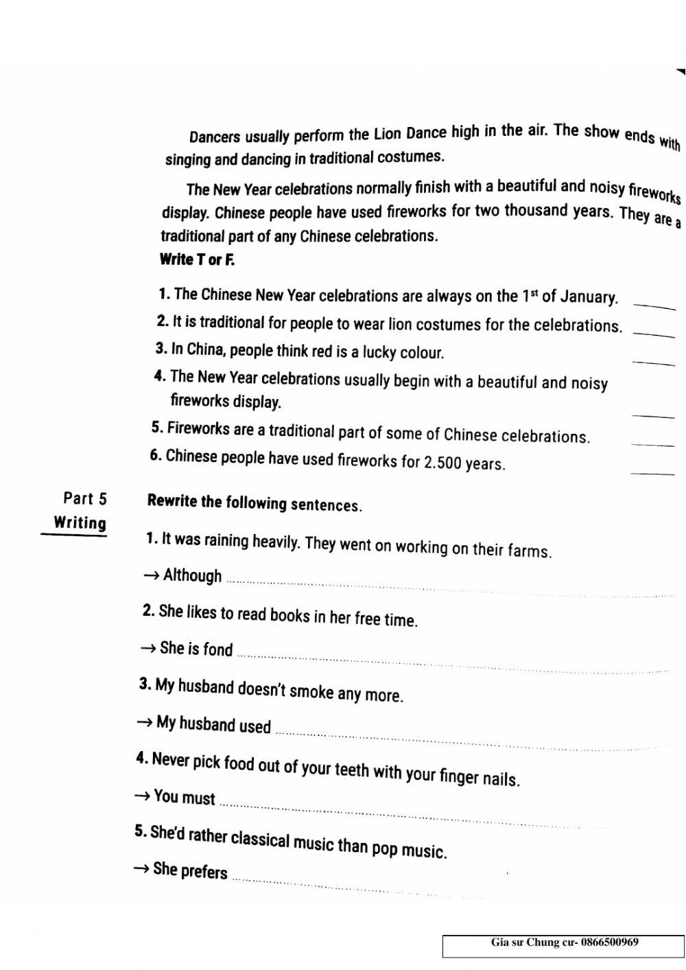 Lớp 8 - Kiểm tra 45 phút số 3 Test 15