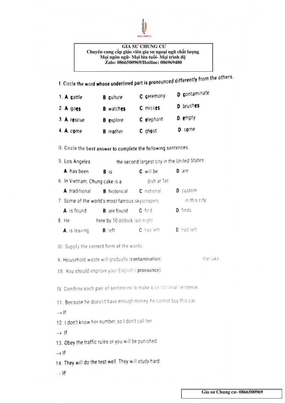 Lớp 8 - Kiểm tra 15 phút Unit 7,8,9
