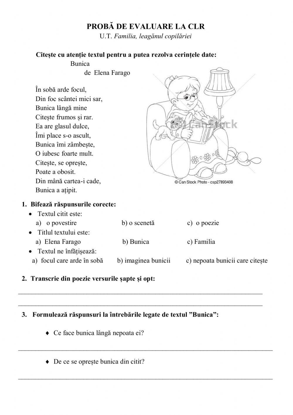 Evaluare U.T. Familia, leagănul copilăriei