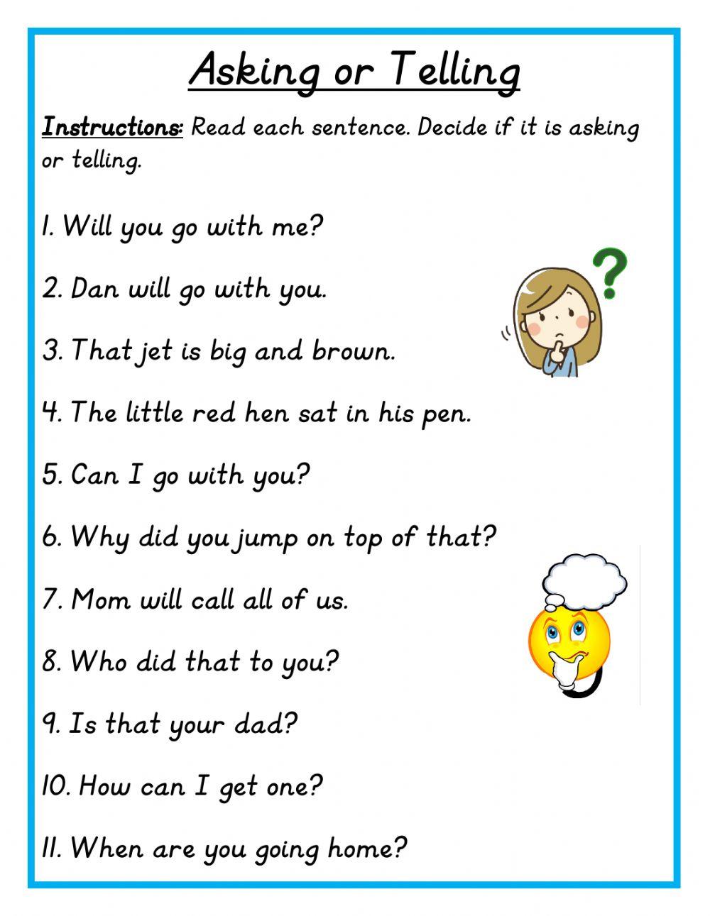 Asking Or Telling Sentence Worksheet Live Worksheets