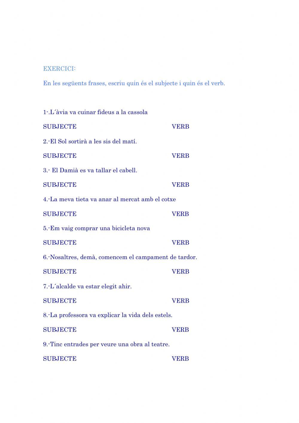 L- Oració. Subjecte i verb