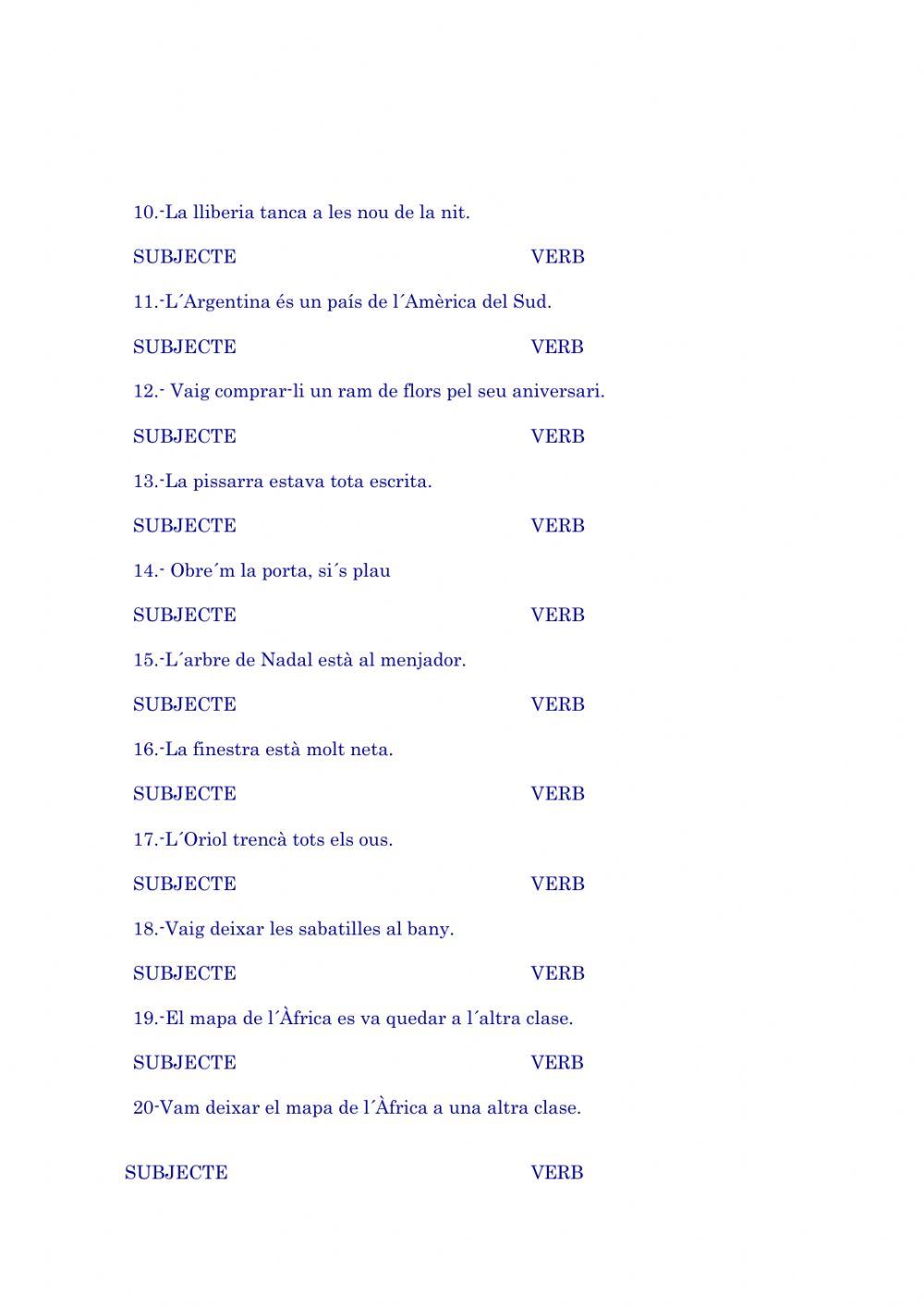 L- Oració. Subjecte i verb