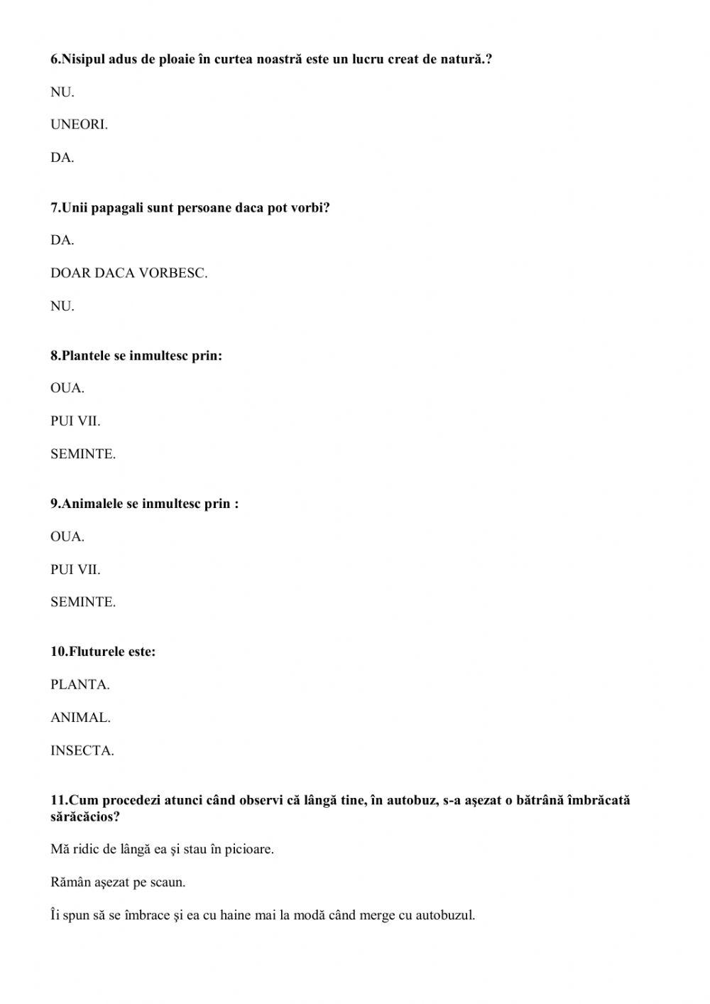 Evaluare - Stiinte ale naturii