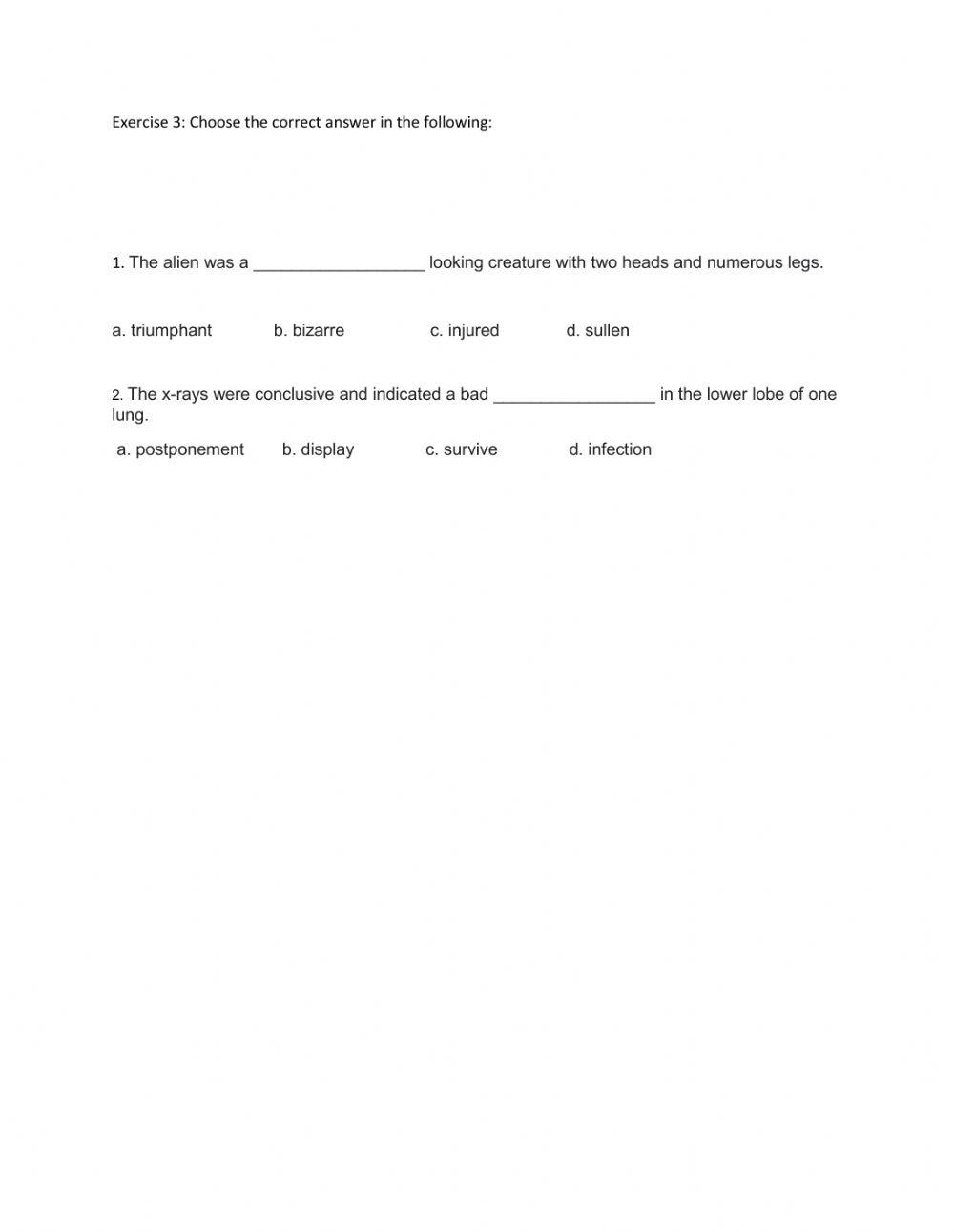 Vocabulary Worksheet