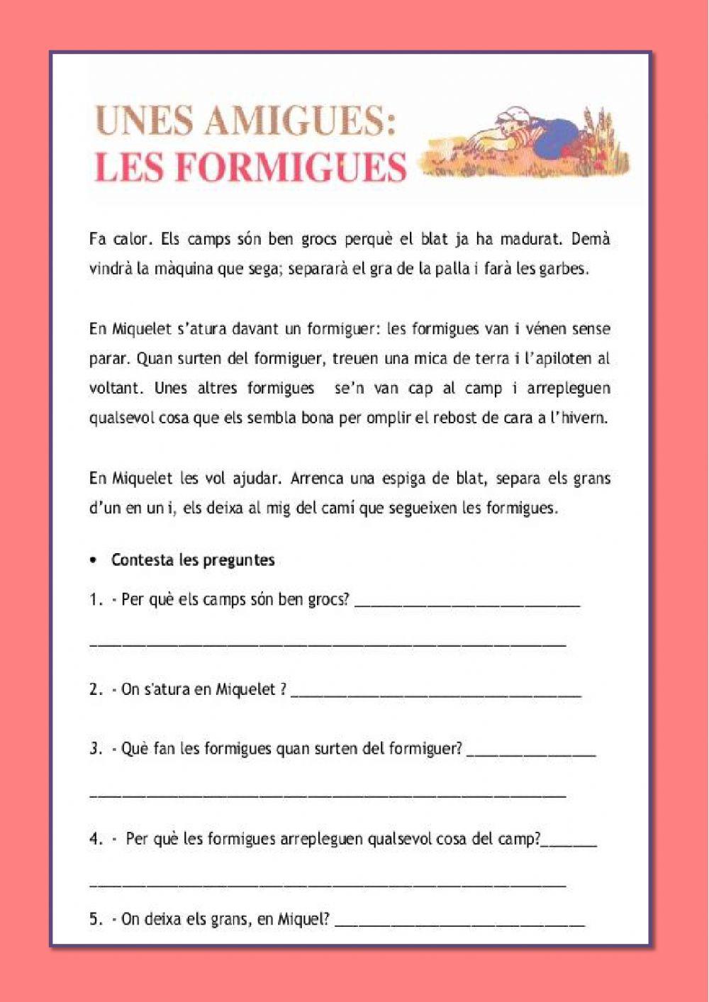 Unes amigues: les formigues, comprensió lectora