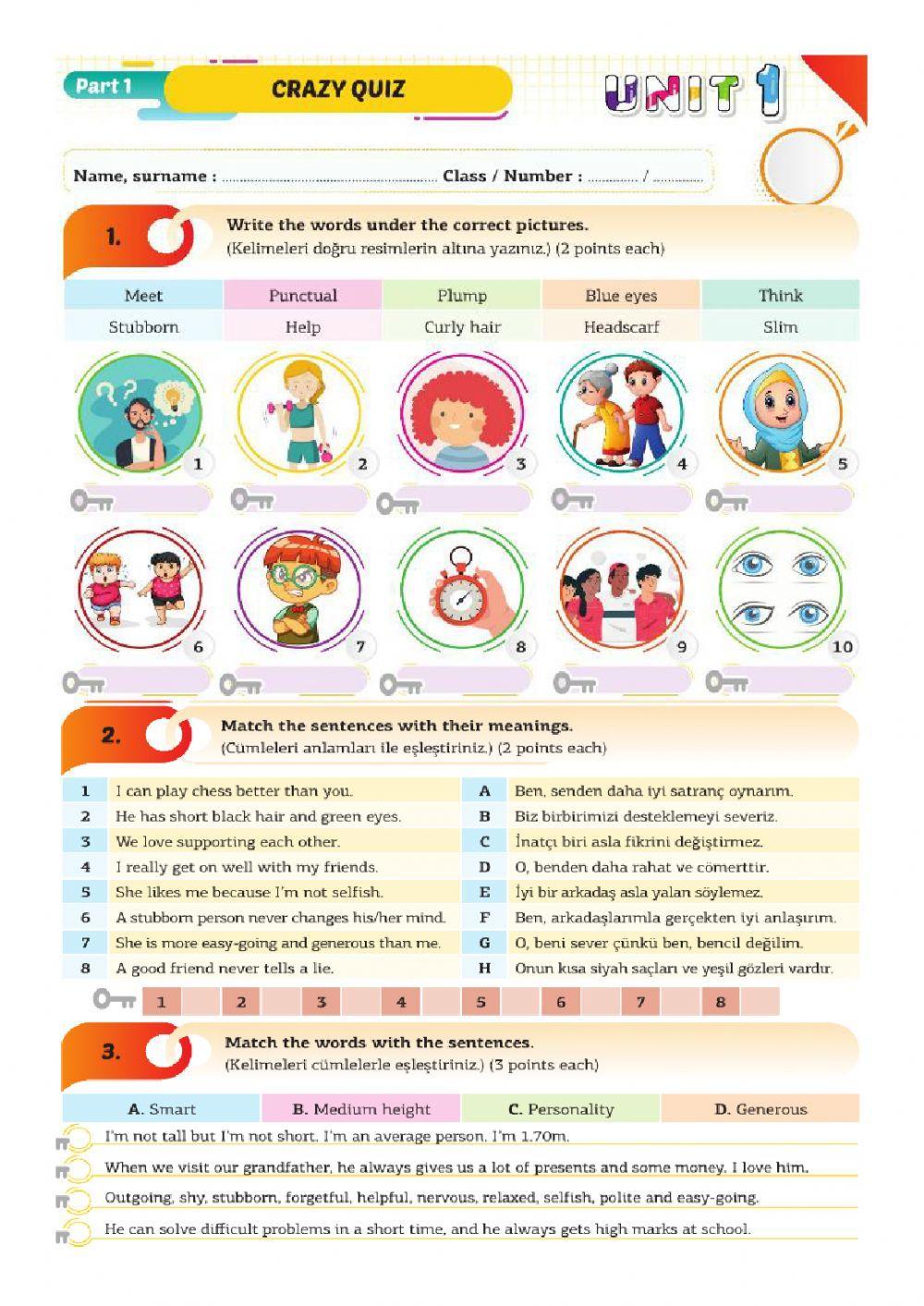 7.sınıf 1.ünite crazy memory set 1 test 1