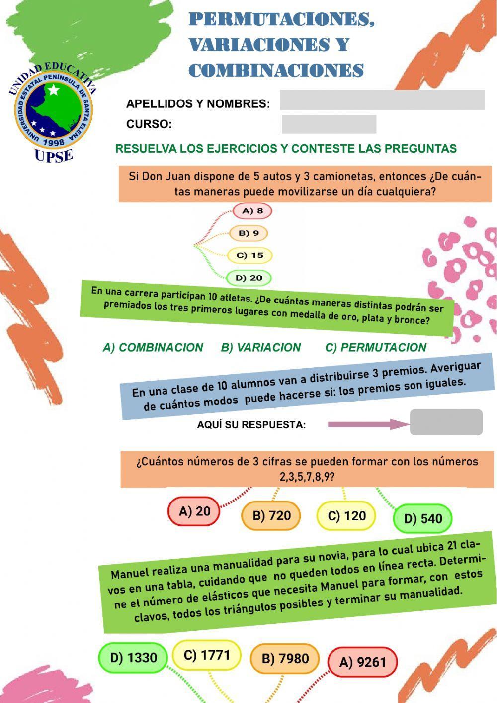 Permutaciones, variaciones y combinaciones