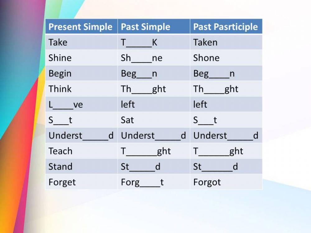 Another World 3 Irregular verbs
