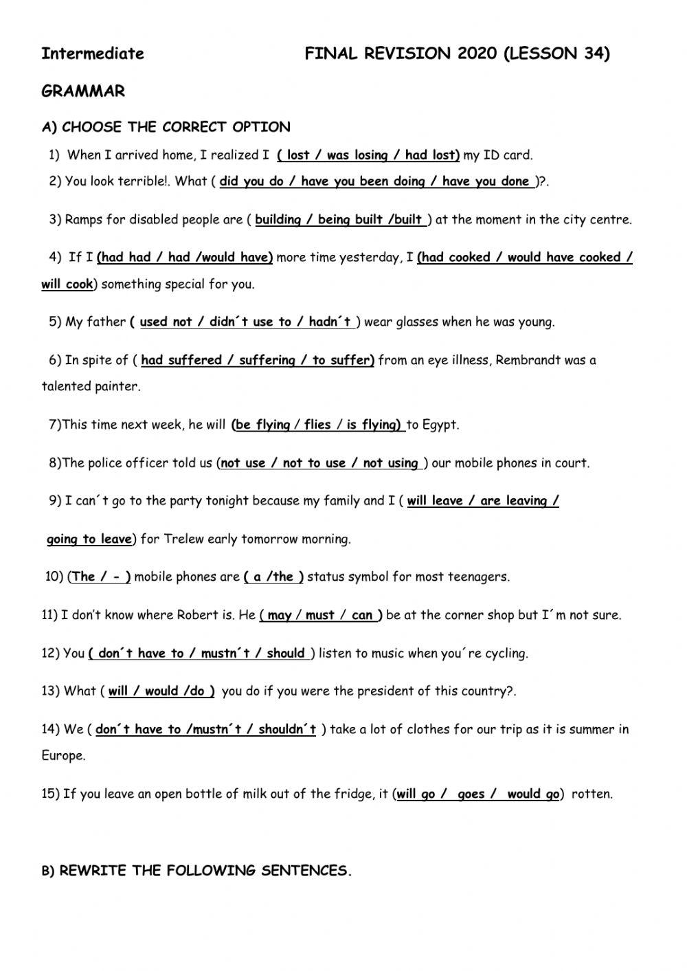 Intermediate lesson 34 (final revision)