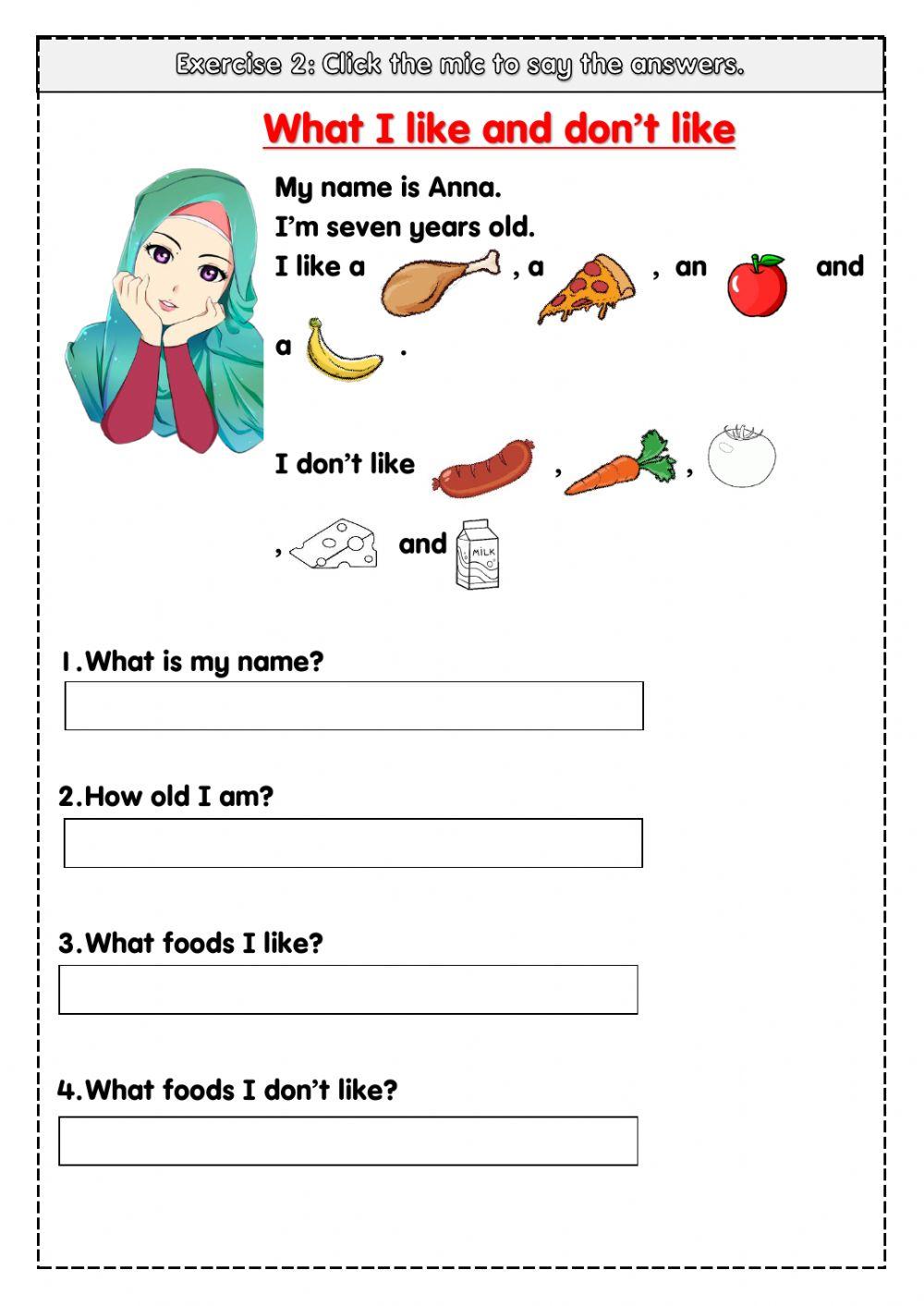 I like and dont like foods (speaking)