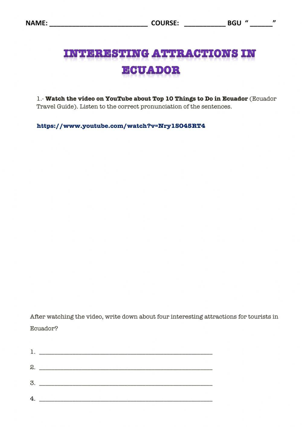 Interesting attractions in ecuador online exercise for live worksheets