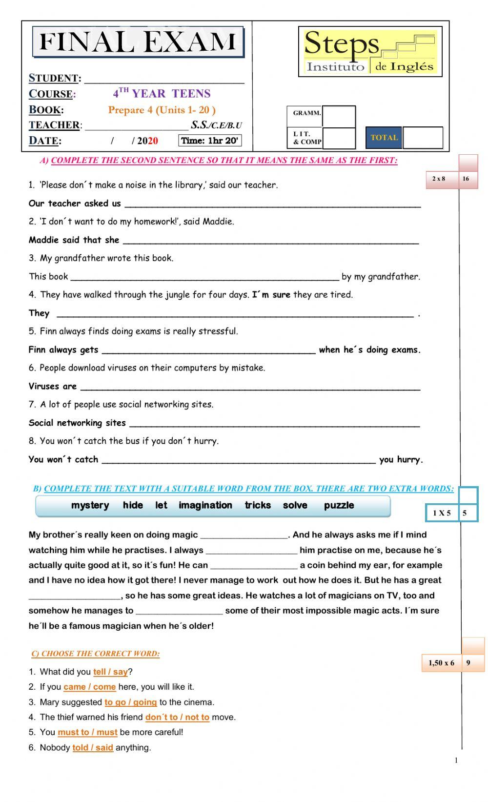 Prepare FINAL EXAM 2020