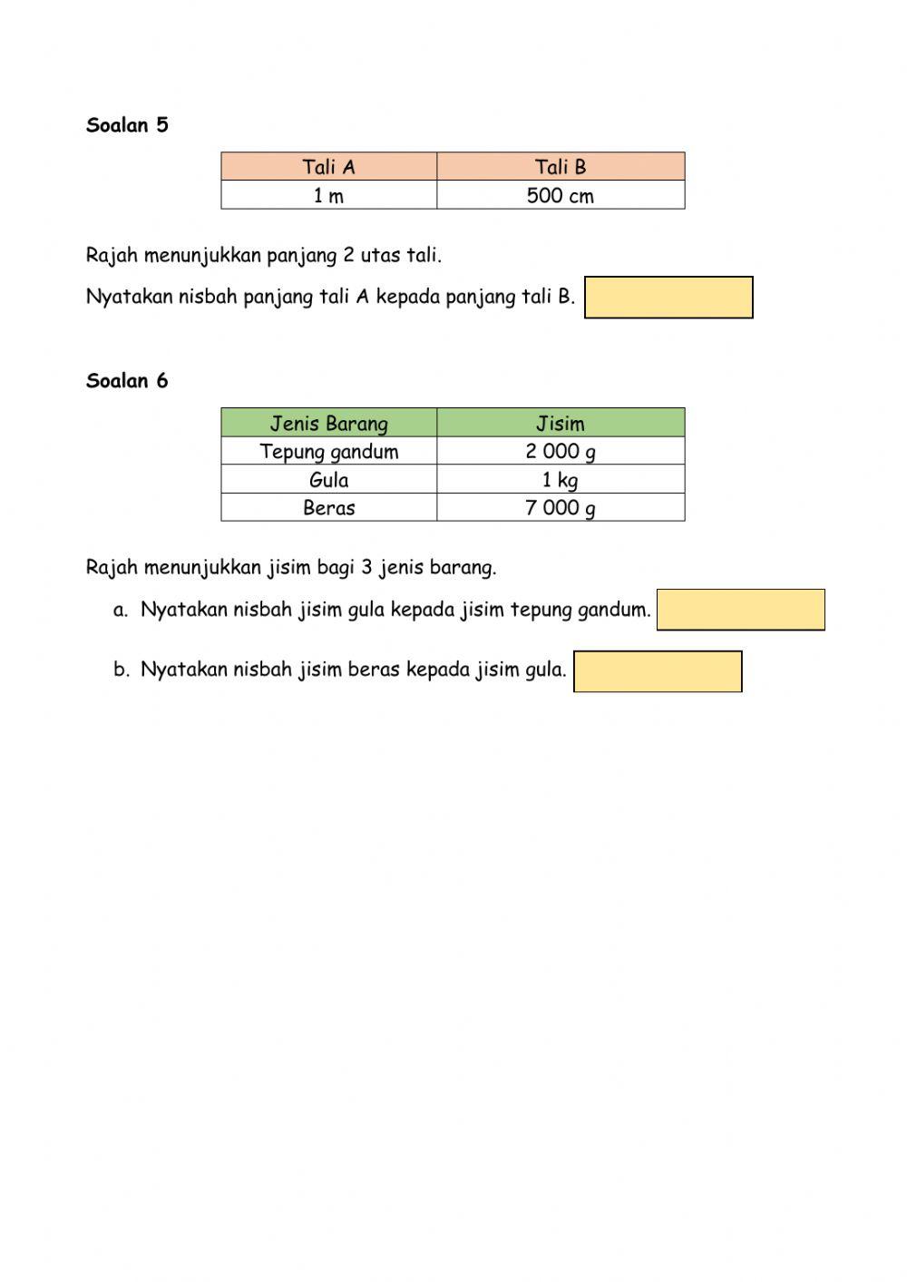 Latihan Nisbah Tahun 4