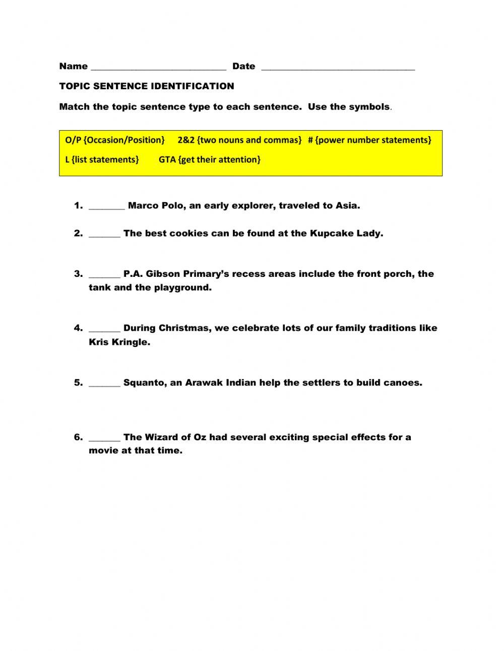 Types of Topic Sentences
