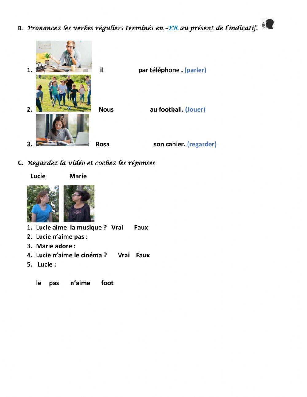 Les verbes réguliers en -ER au présent