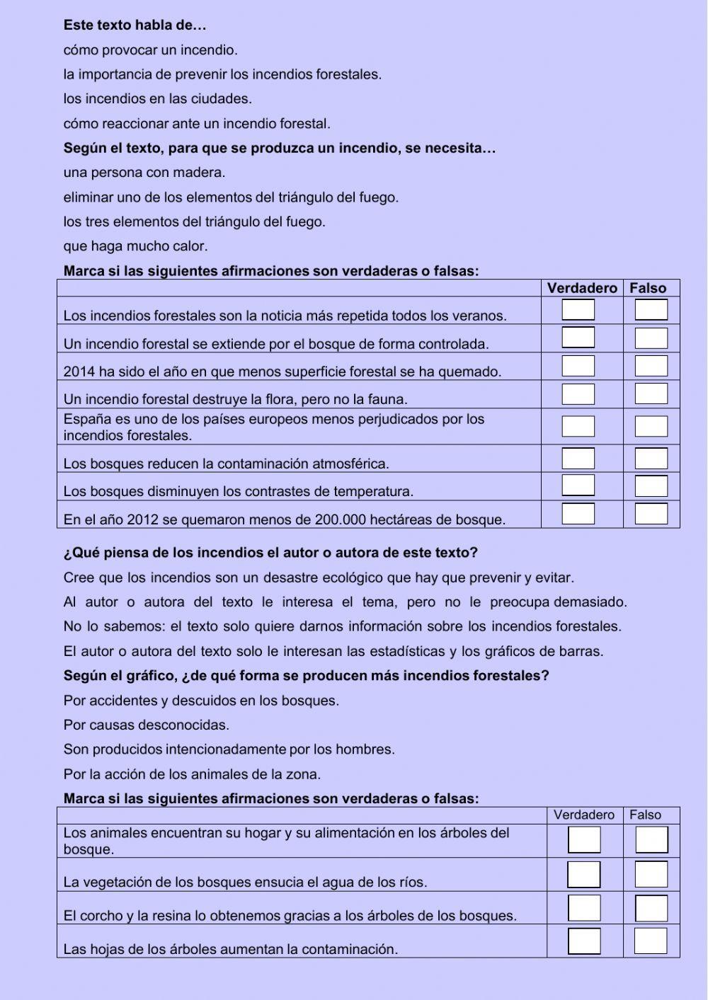 Comprensión escrita: Un incendio menos, un bosque más Comprensión escrita: Un incendio menos, un bosque más