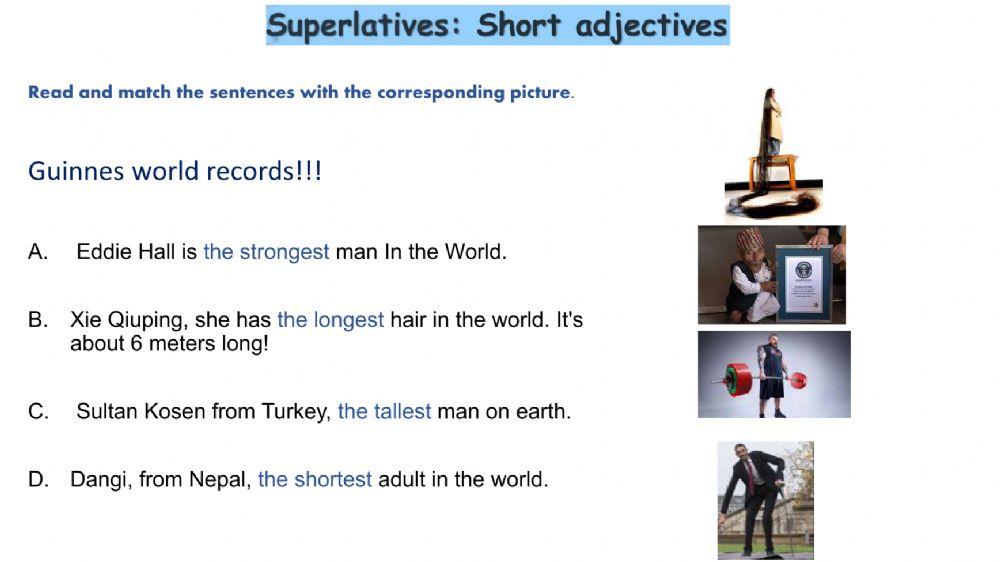 Reading comprehension superlatives short adjectives